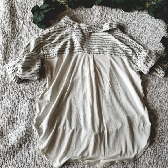 A New Day Half Button Pin Striped Blouse - Picture 2 of 4